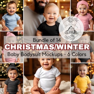 Christmas Baby Bodysuit Mockups, Bodysuit Mockup Bundle, Babies Bodysuit Mockups, 6 Colors Babies Bodysuit Christmas Mockups