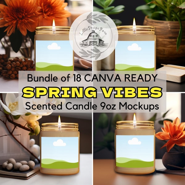 Spring Canva Scented Candle 9oz Mockup Bundle, Printify Luminent, Canva Candle Mockup Pack of 18, Drag & Drop, Spring Relax Candle Mockup