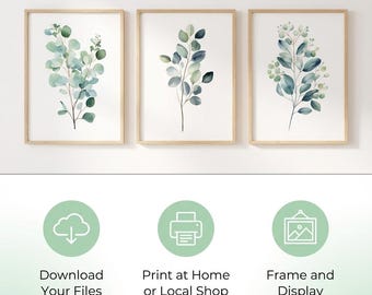 Eucalyptus Watercolor Print Set: Cottagecore Botanical Art (Digital Download
