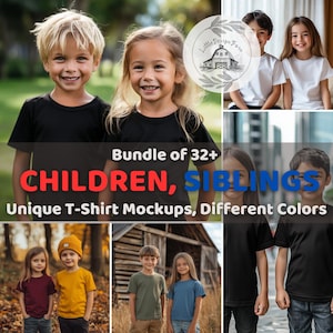 Siblings, Kids T-Shirt Mockups, Girls, Boys, Children 32+ Mockup Bundle, Bella Canvas 3001 T-Shirt Mockups, Different Colors