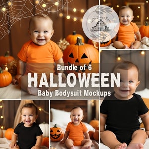 Halloween Baby Bodysuit Mockup, Bodysuit Mockup Bundle, Babies Bodysuit Mockup, Orange and Black Babies Bodysuit Mockup