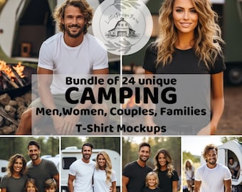 Camping T-Shirt Mockups: Bella Canvas 3001, Black, White, Grey (PDF)