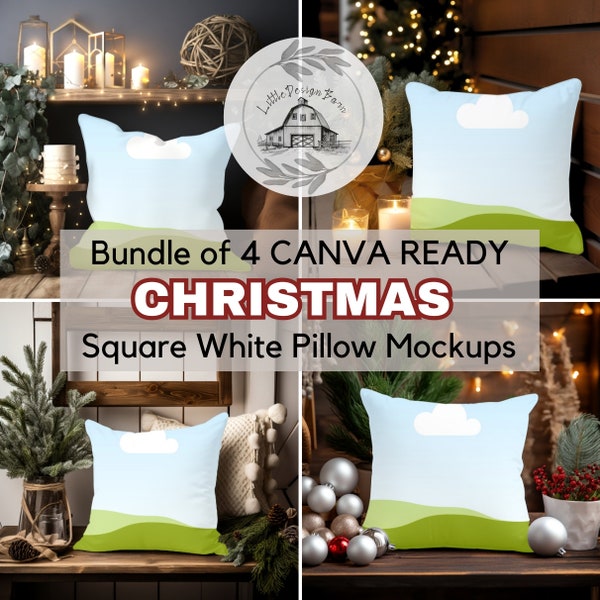 Christmas Canva Throw Pillow Mockup Bundle, Canva Pillow Mockup Pack, Drag & Drop, White Square Pillow, Holiday Lifestyle Pillow Mockup