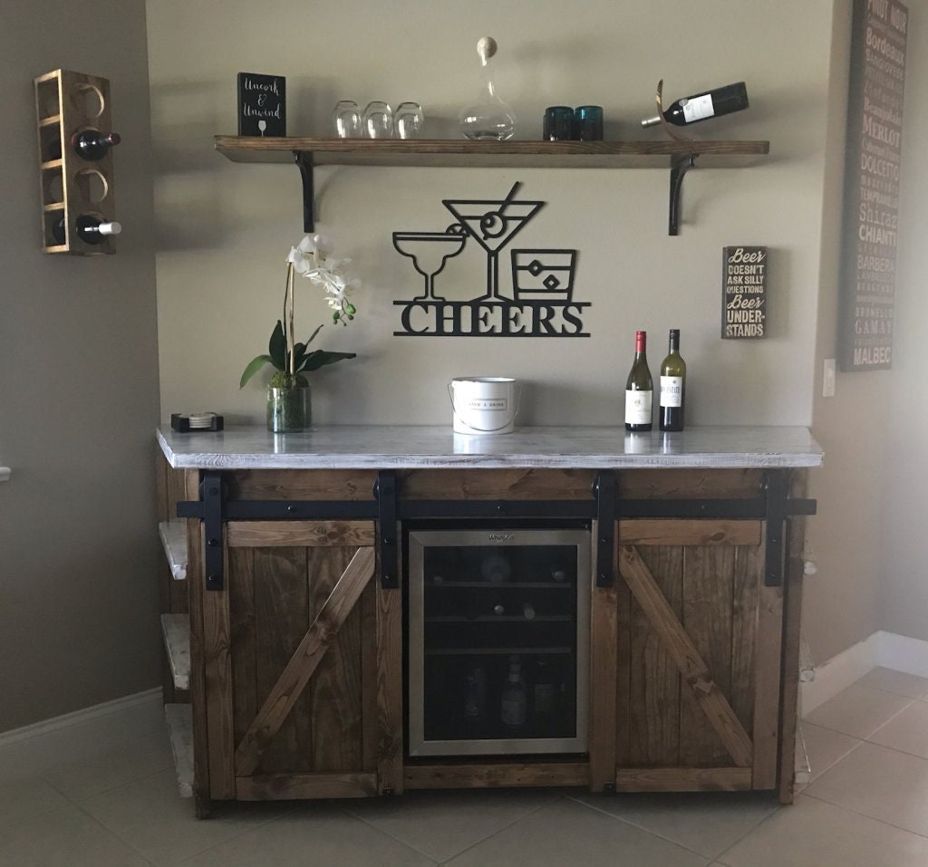 Bar cabinet online with barn doors