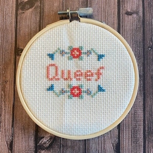 Queef cross stitch pattern. funny cross stitch pattern. embroidery pattern queef. fart embroidery. gift for girlfriend. funny DIY art.