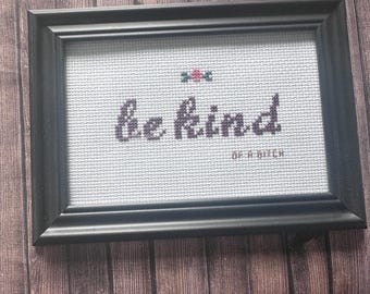 Sé un poco perra. Bordado en punto de cruz en un marco. Decoración divertida para el hogar. Frases graciosas en punto de cruz. Punto de cruz subversivo. Bordado con palabrotas.