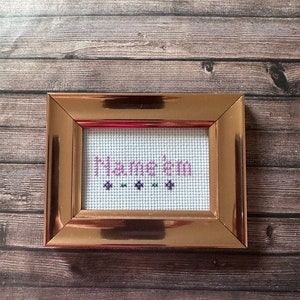 Name Em cross stitch. Mini cross stitch frame. Sutton RHOBH quote art.  Bravo fan art. gift for real housewives fan. funny cross stitch