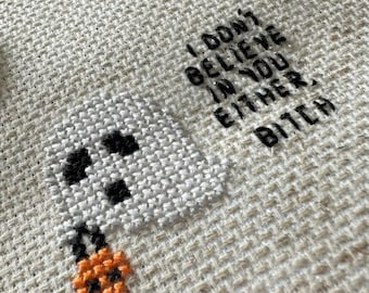 Halloween cross stitch pattern customizable. fall decor. DIY Halloween decor. Ghost decor. home office decor. gift for mean girls fan.