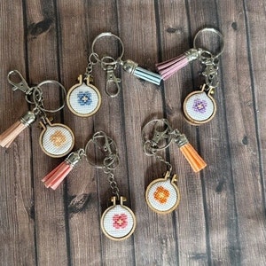 cross stitch keychain. flower cross stitch key chain. floral keychain. floral cross stitch. stocking stuffer. bag charm. planner charm.