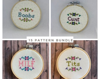 Bündel von 15 Kreuzstichmustern. Schimpfwort Kreuzstich Muster digitale Downloads. Böse Worte Art. lustigen Kreuzstich. lustige DIY Geschenke.