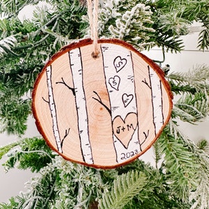 Personalized Birch Wood Christmas 2025 Tree Ornament: Hand Painted Family Name