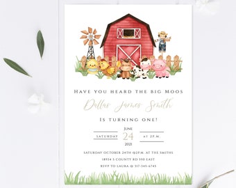 PRINTED Cow Themed First Birthday Party, Printed Invitations With Envelopes, 100lb White Cardstock