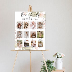 1. Geburtstag Foto Collage Digital Download, Baby Erstes Jahr Foto Poster Board Grün, Erstes Jahr Meilenstein Foto Minimalistisch