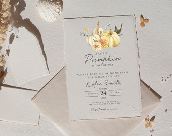 Fall Baby Shower Descarga instantánea Invitación editable, una pequeña calabaza está en camino