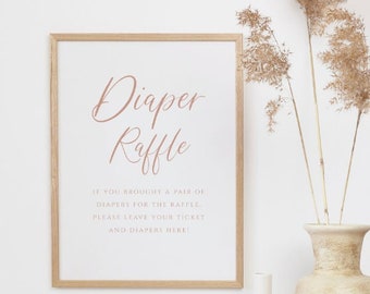 Letrero imprimible de descarga instantánea de rifa de pañales, letrero neutro de rifa de pañales para baby shower, letrero minimalista de 5 x 7 para baby shower