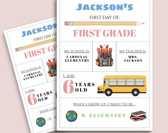 Letrero minimalista editable para regreso a clases, letrero para el primer día de clases, plantilla de letreros personalizados, para niños, maestros, descarga digital instantánea, reutilizable