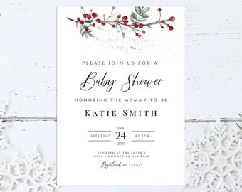 PRINTED Christmas Baby Shower Printed Invitations With Envelopes, 100lb White Cardstock