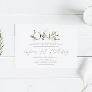 First Birthday Party Instant Download Editable Invitation, Greenery, Join Us For In Celebrating 1st Birthday