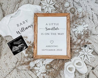 Un pequeño copo de nieve está en camino, anuncio digital de embarazo / Redes sociales / Género neutral / Revelación del embarazo / Tablero de cartas Bebé