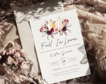 Invitación a la despedida de soltera De Otoño, Invitación a la ducha de boda de otoño de Color Naranja Óxido / Borgoña, Descarga digital minimalista