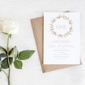 Girl First Birthday Party Instant Download Editable Invitation, Greenery, Join Us For In Celebrating 1st Birthday