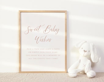 Letrero imprimible de descarga instantánea "Dulces deseos para el bebé", letrero neutro para baby shower, letrero minimalista para bebé de 5x7 pulgadas
