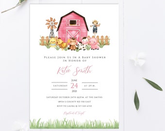 PRINTED Farm Animals Themed Baby Shower, Printed Invitations With Envelopes, 100lb White Cardstock