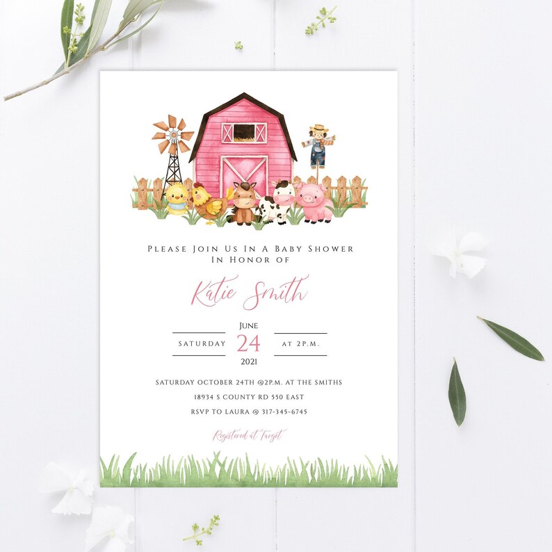 PRINTED Farm Animals Themed Baby Shower Printed Invitations Etsy