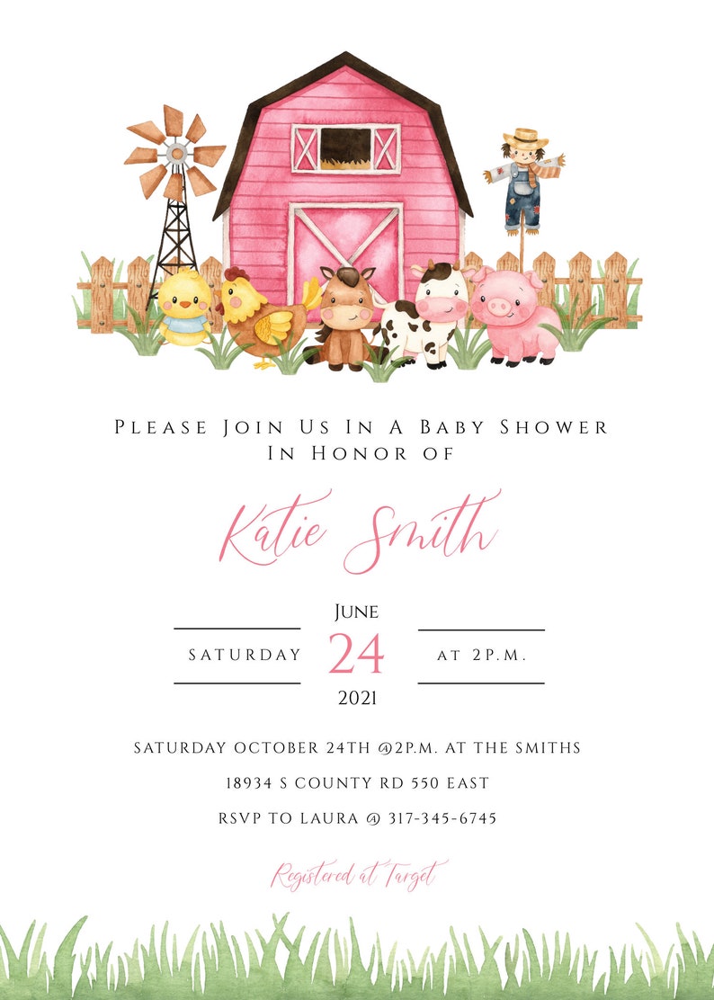 PRINTED Farm Animals Themed Baby Shower Printed Invitations Etsy