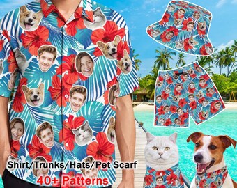 Custom Summer Hawaii Shirt,Custom Party Tropical Shirts,Custom Hawaiian Shirt With Faces,Custom Trunks for Man,Custom Funny Bucket Hat gifts