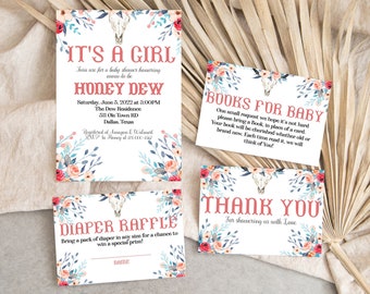Blossom Floral Cowgirl Baby Shower Invitation, Floral Cowgirl Invitation, Cowgirl Invitation|Instant Download,Corjl