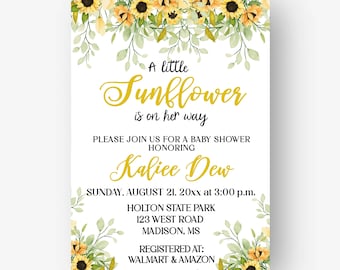 Sunflower Baby Shower Invitation, Yellow Floral Printable Invite | INSTANT DOWNLOAD, Corjl