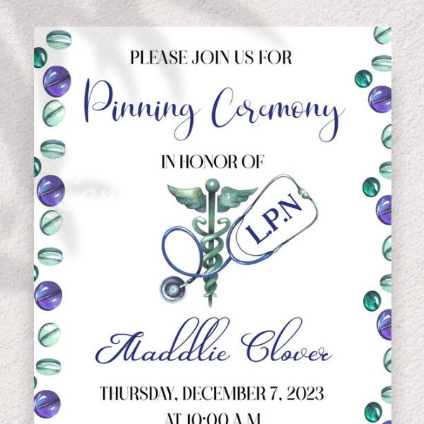 Nursing Graduation Invitation, Nursing Pinning Ceremony Invitation, LPN Invitation, RN Invitation, Licensed Vocational Nurse