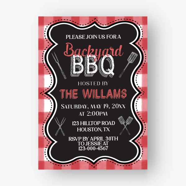 Backyard BBQ Invitation Red, Backyard Barbecue Party|Instant Download, Corjl