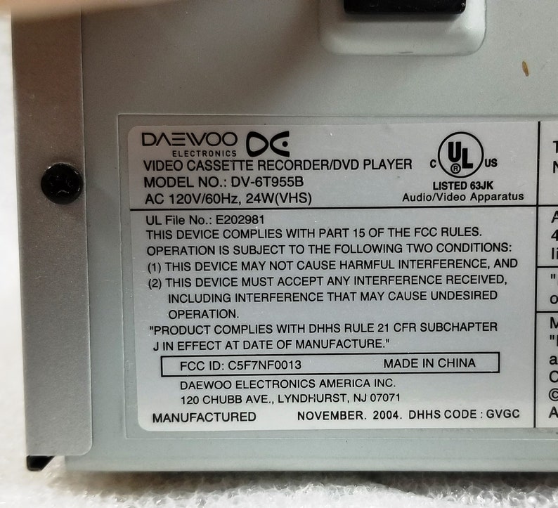 Daewoo Model DV6T955B DVD VCR Combo Player No Remote Etsy