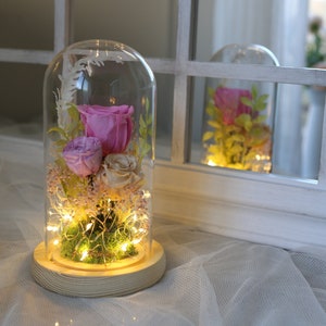 Preserved Flower Glass Dome with LED | wedding centerpieces | mothers day gift | eternal flowers | preserved roses | home décor