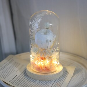 FioreAtelier Glass dome with LED White_Eternal flowers and Dried Flowers_ mothers day gift/ birthday gift/wedding gift/flower arrangement