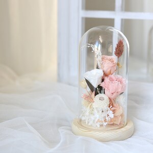 FioreAtelier Glass dome with LED PINK_Eternal flowers and Dried Flowers_ mothers day gift/ birthday gift/wedding gift/flower arrangement