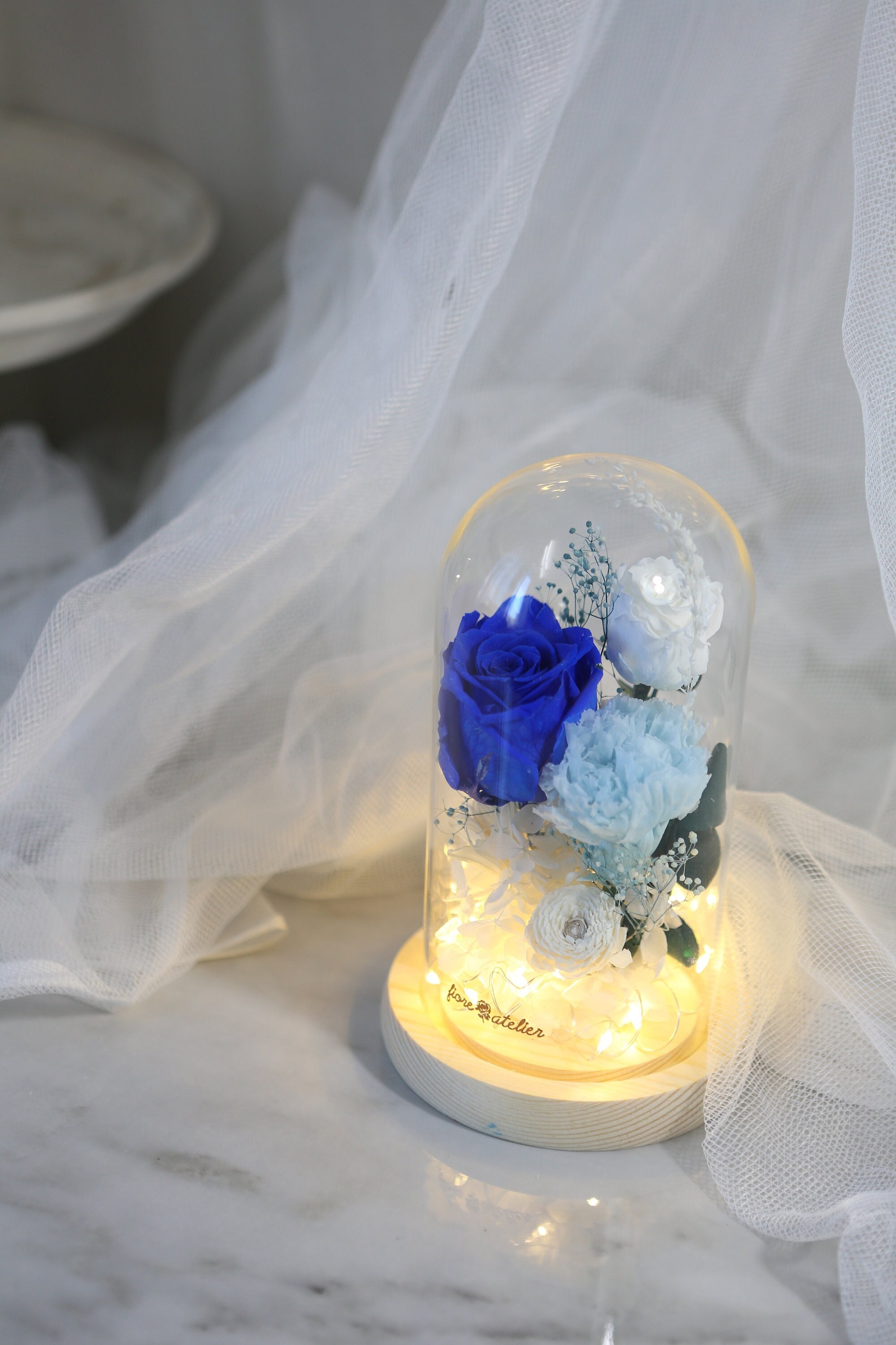 Preserved Flower Glass Dome With LED Blue Etsy