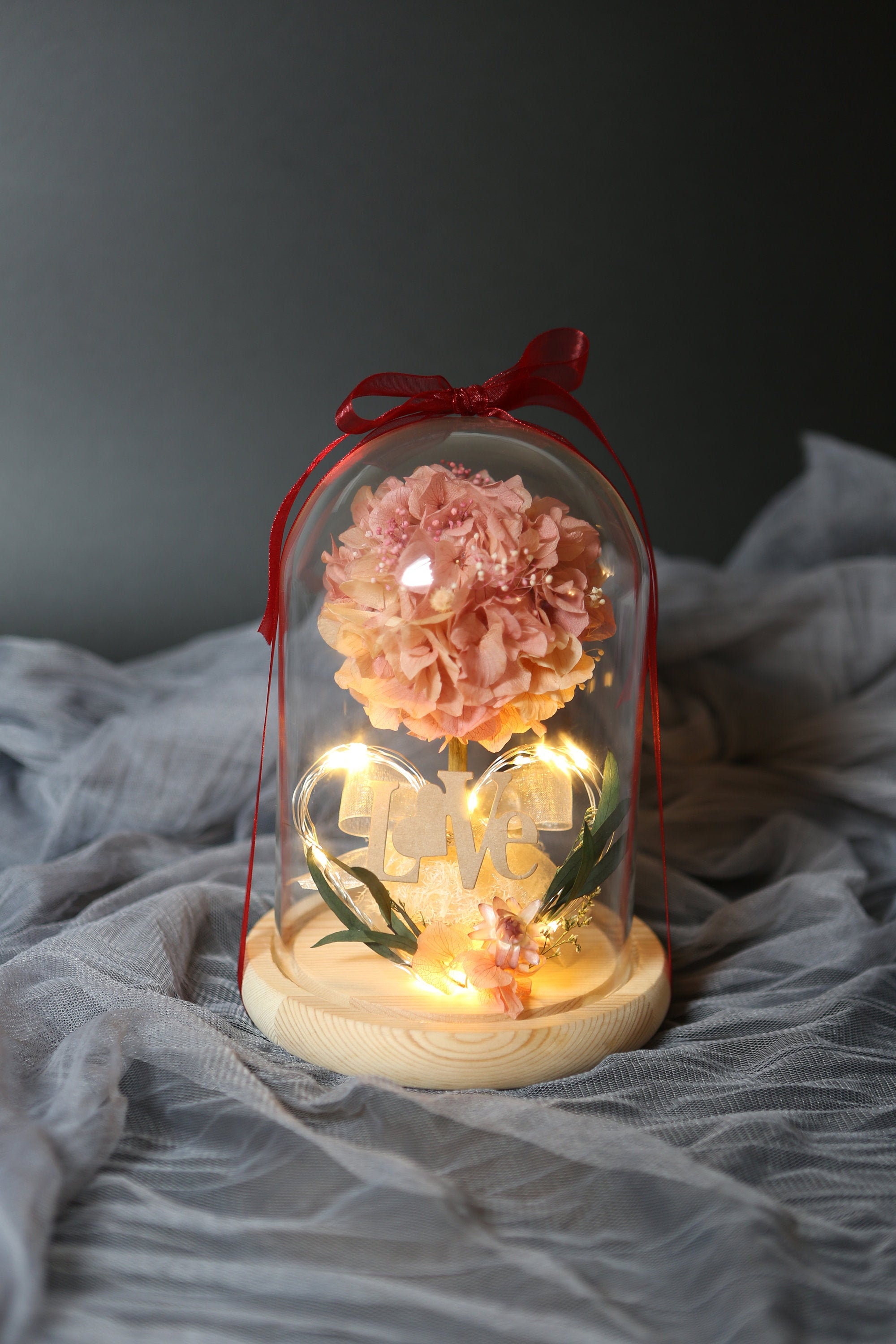 Preserved Flower Glass Dome with LED Hydrangea with LOVE Etsy