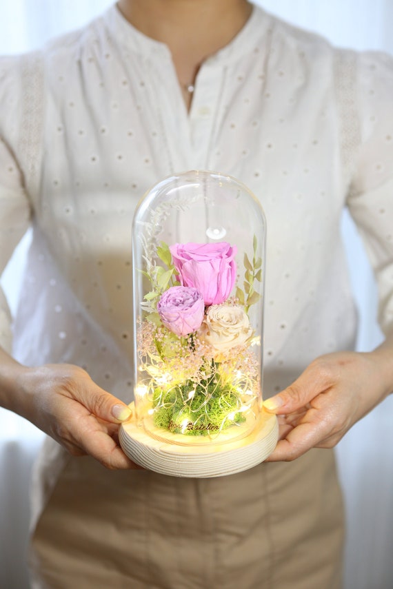 Preserved Flower Glass Dome With LED Wedding Centerpieces Etsy