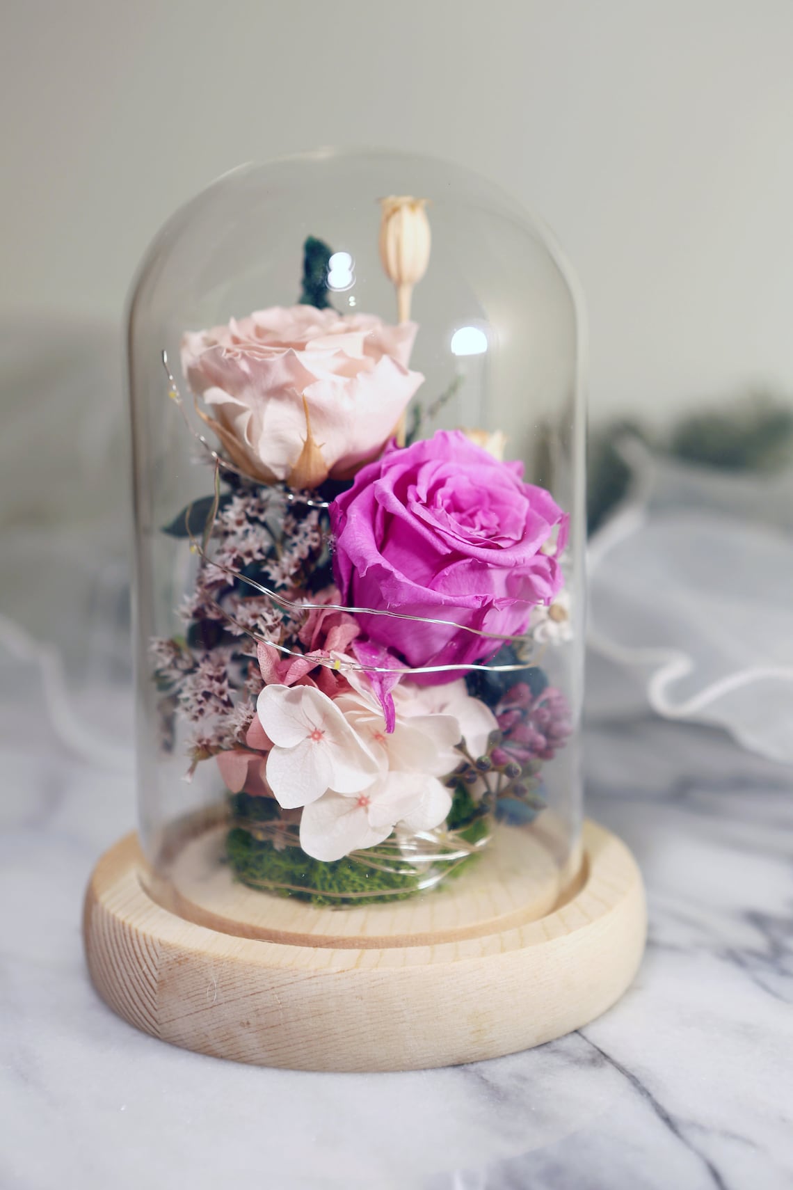 Preserved Flower Glass Dome With Led 07 Etsy