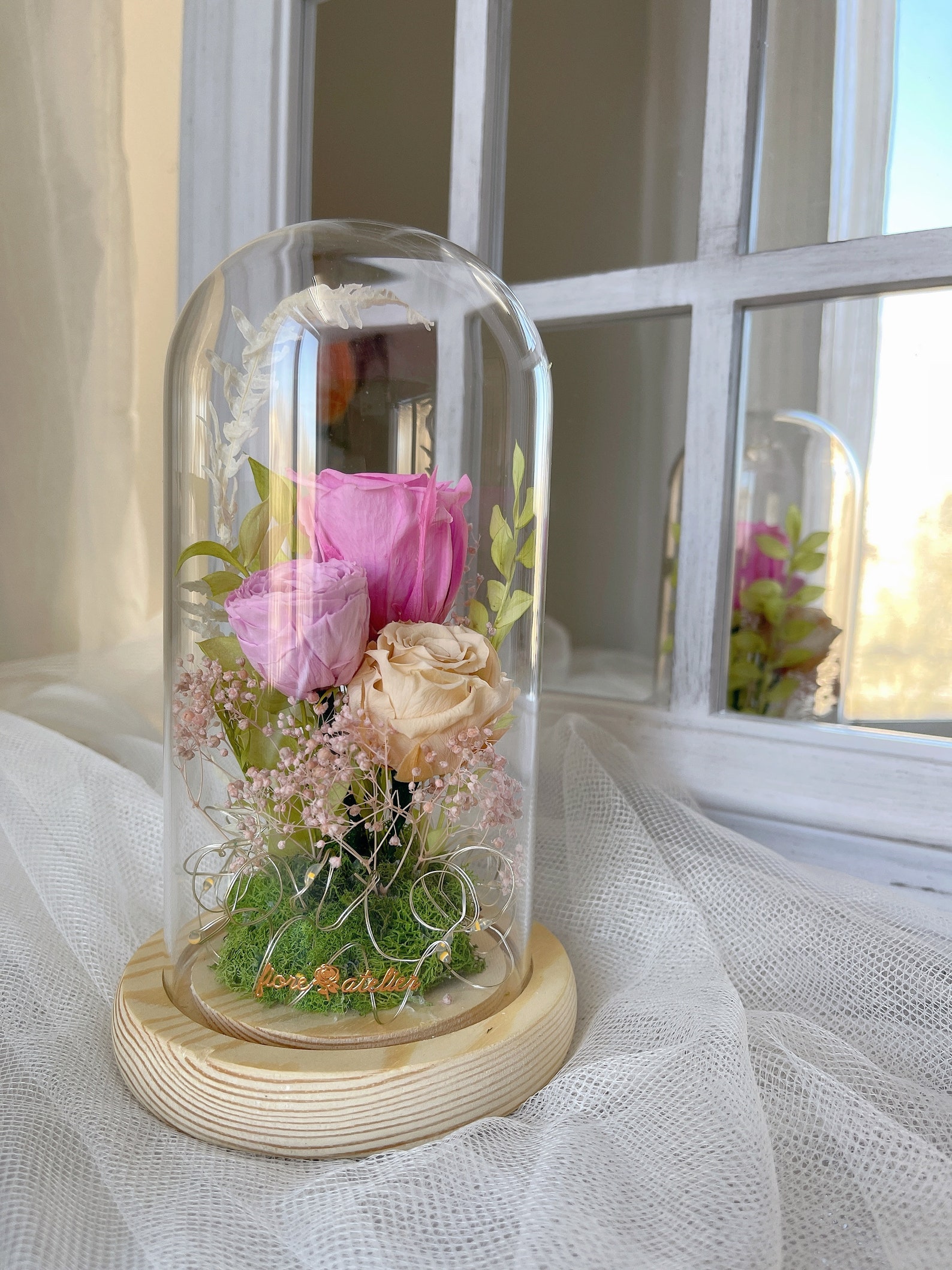 Preserved Flower Glass Dome with LED wedding centerpieces Etsy