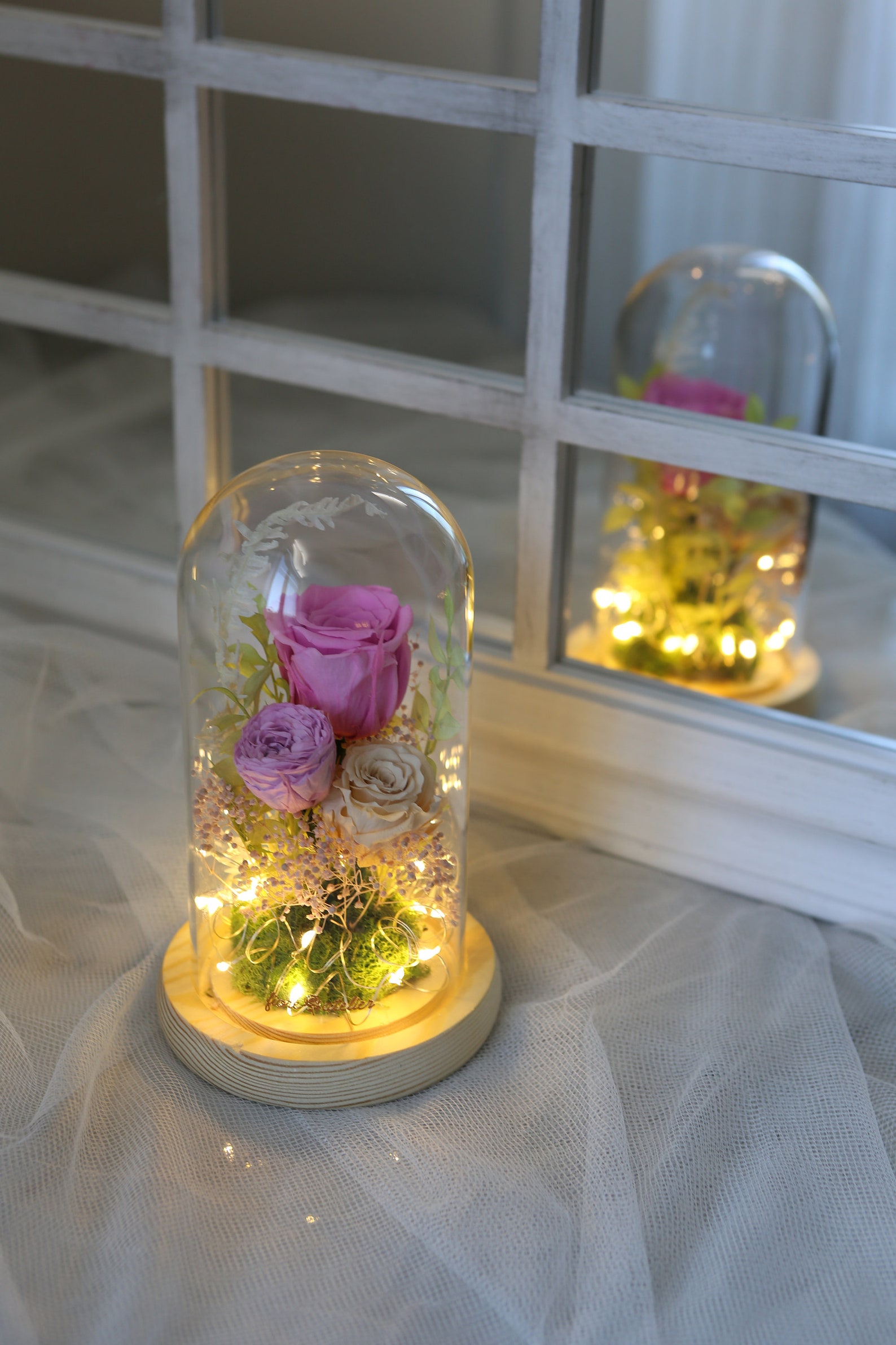 Preserved Flower Glass Dome with LED wedding centerpieces Etsy