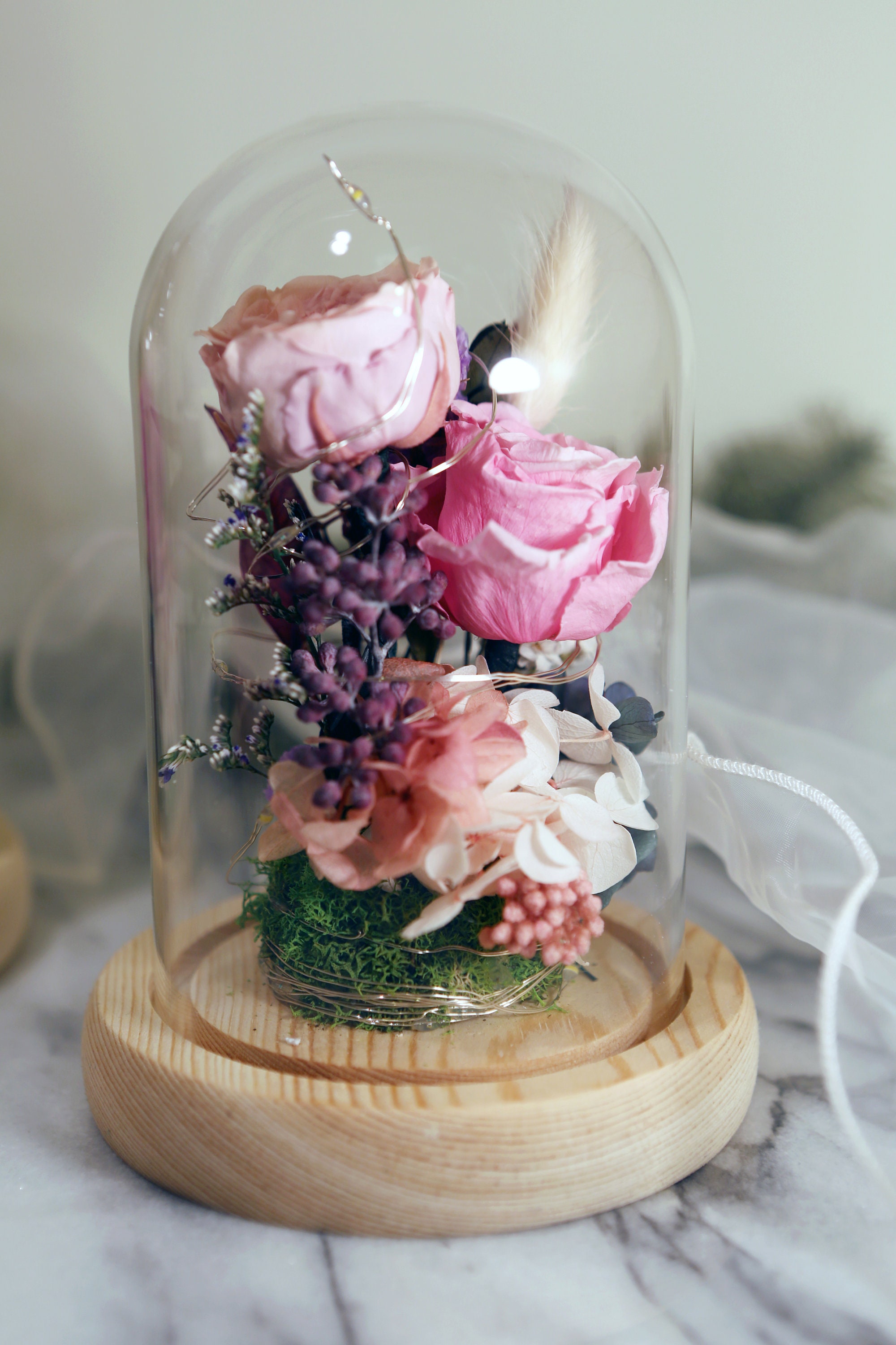 Preserved Flower Glass Dome With Led 06 Etsy