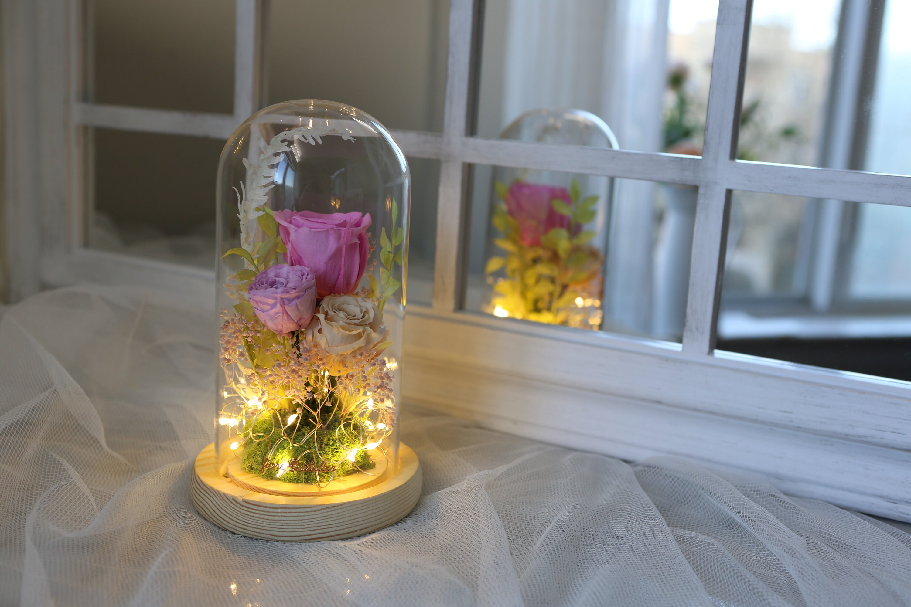 Preserved Flower Glass Dome with LED wedding centerpieces Etsy