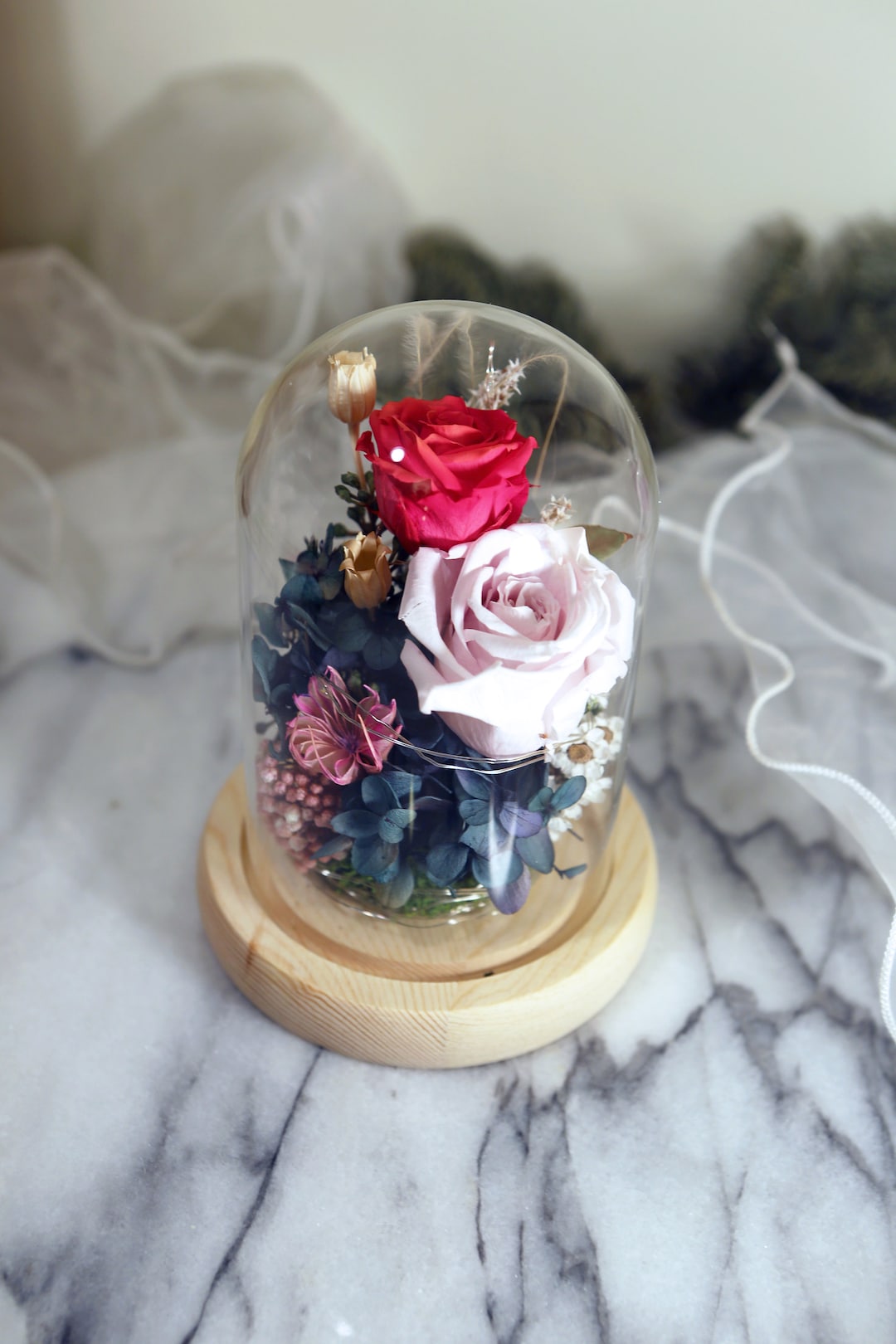 Preserved Flower Glass Dome With Led Preserved Rose Glass Etsy