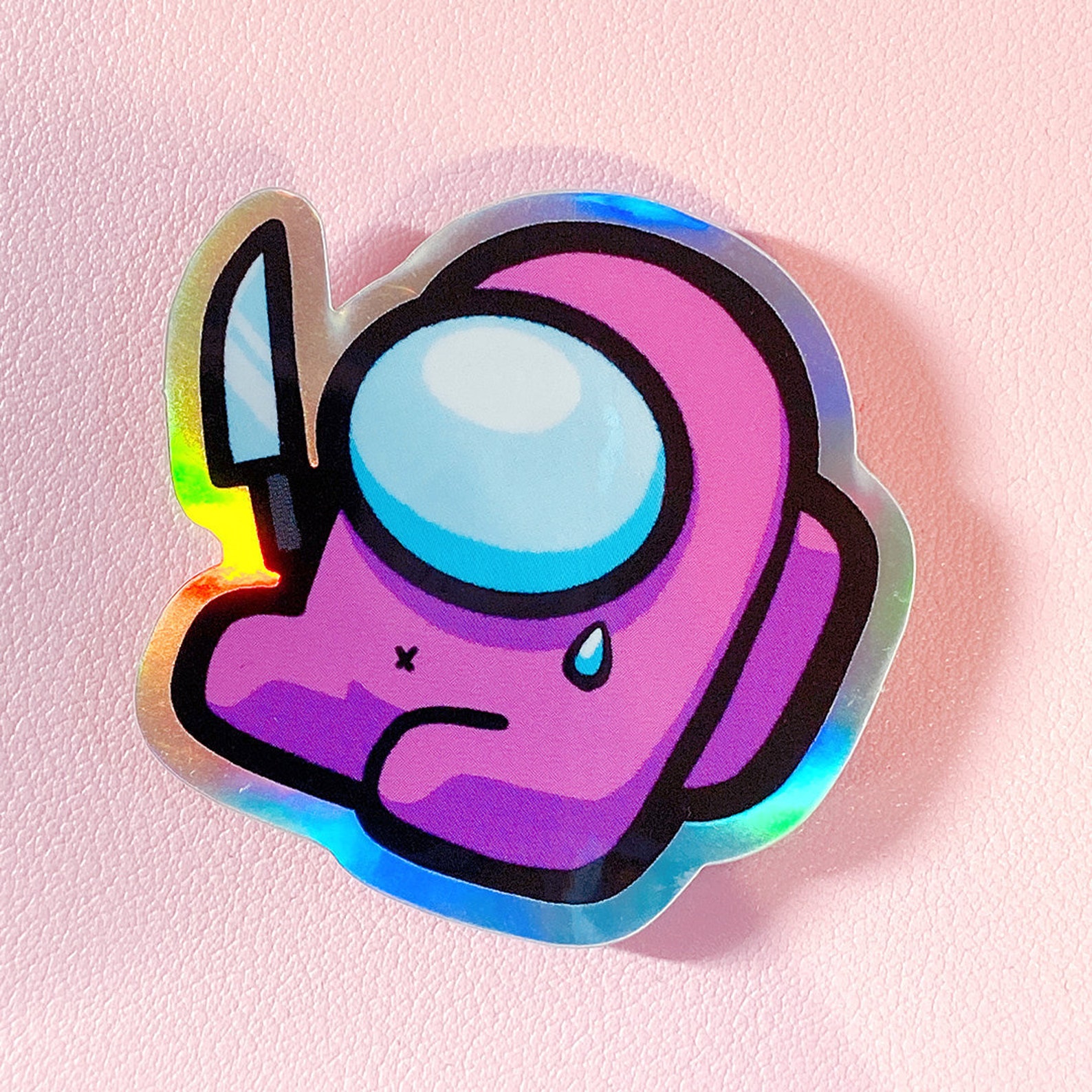 Among Us Pink Mini Crewmate Holographic Sticker Etsy