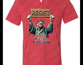 Bernie Sanders Statue of Liberty V-Neck Shirt - Resist and Reject Fascism Tee - Funny Liberal Protest Shirt - Political Graphic Tee