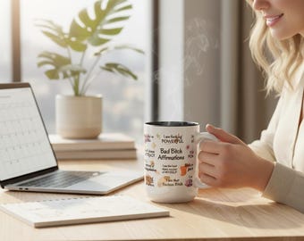 Bad Bitch Affirmations Personalized Mug – Type Name Below | Empowering Coffee Cup | 15oz